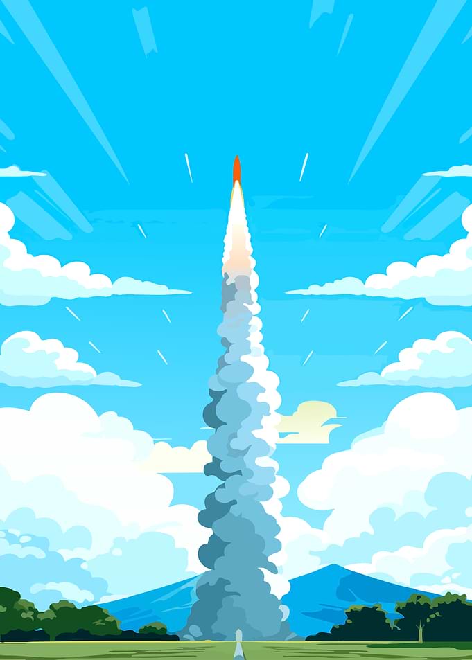 Rocket Launching Into Blue Sky