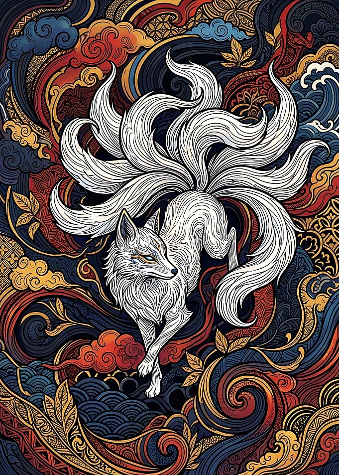 Nine-Tailed Kitsune Japanese Art