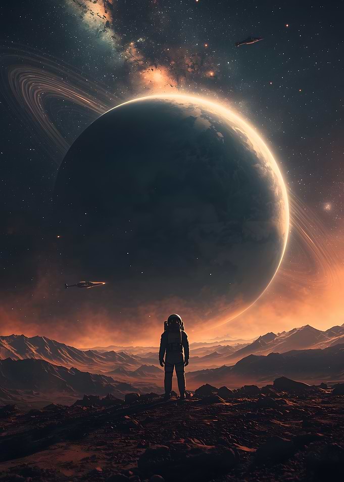 Astronaut Standing on Alien Planet
