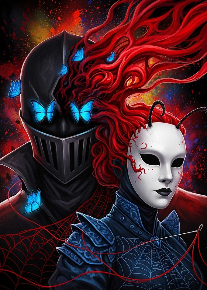 Knight and Masked Figure Fantasy Art