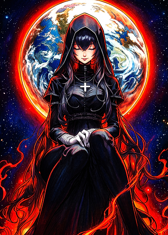 Anime Nun Before Glowing Earth