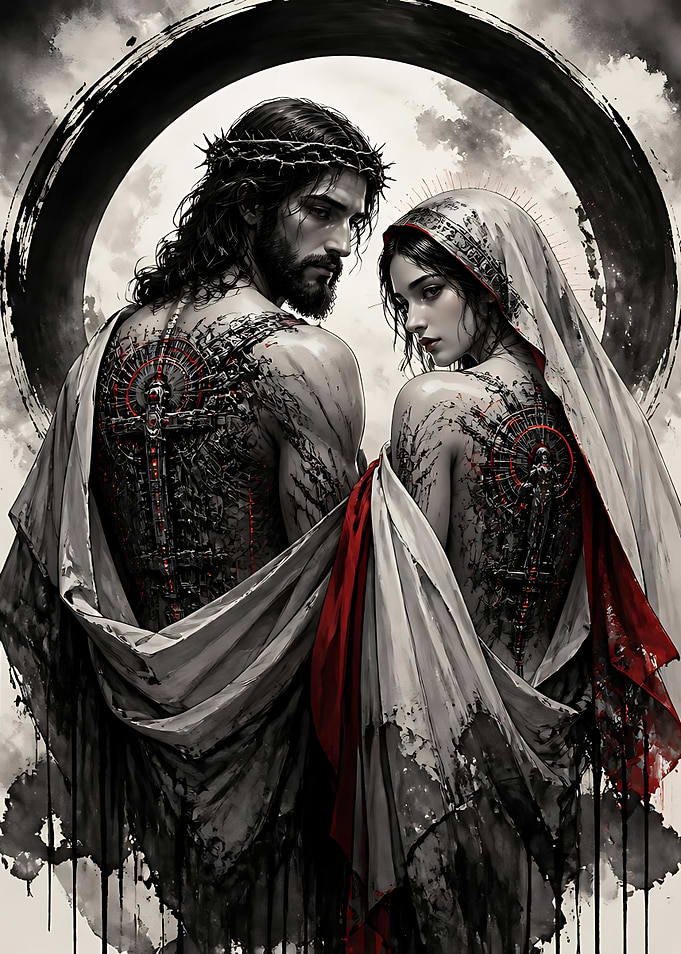 Cybernetic Jesus and Mary Portrait