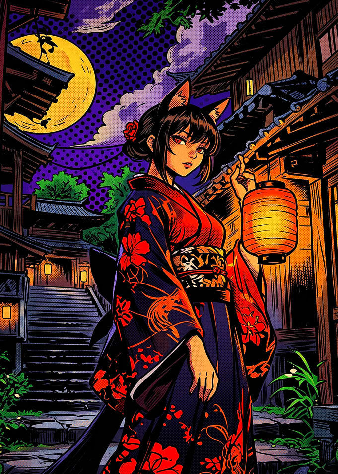 Anime Fox Girl with Lantern