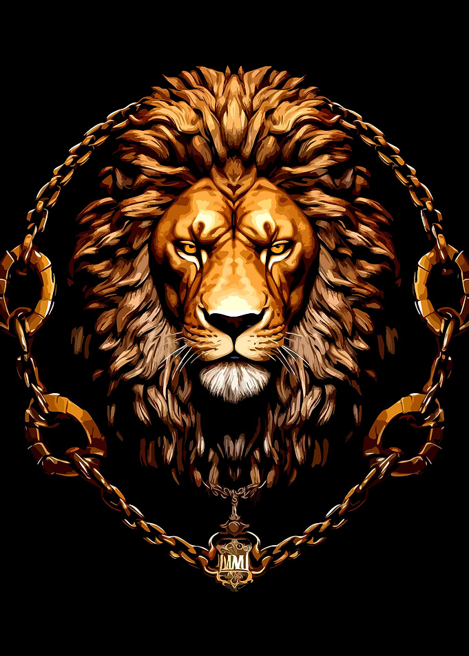 Golden Lion Head with Chain Frame
