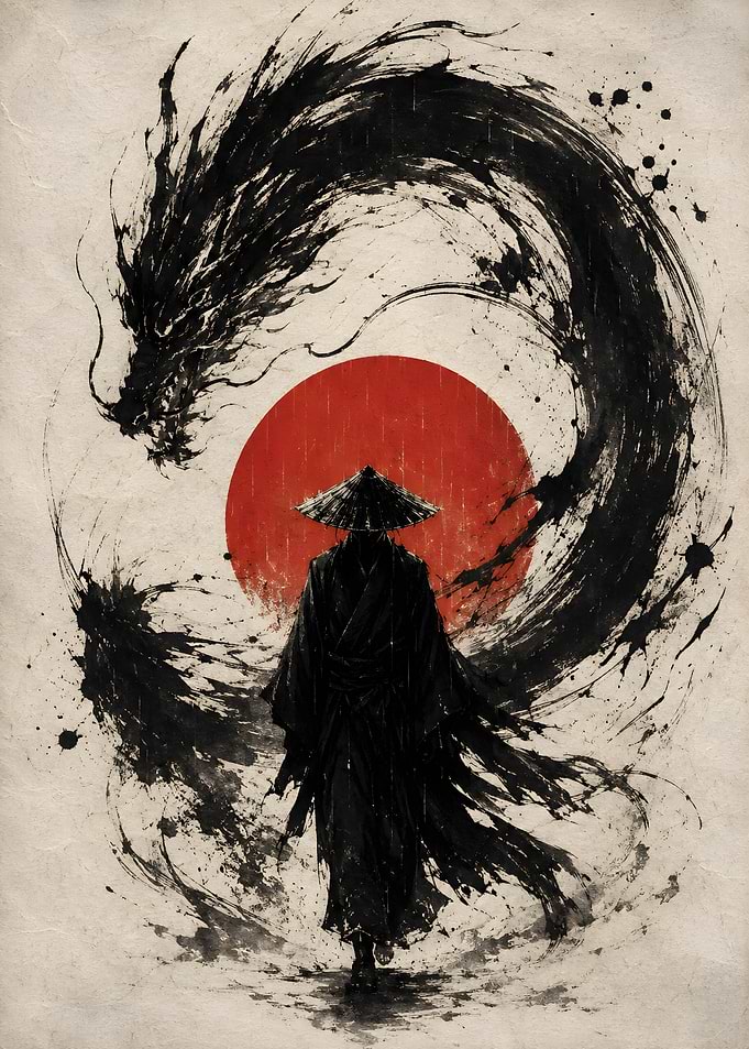 Ronin Beneath the Ink Dragon Sun