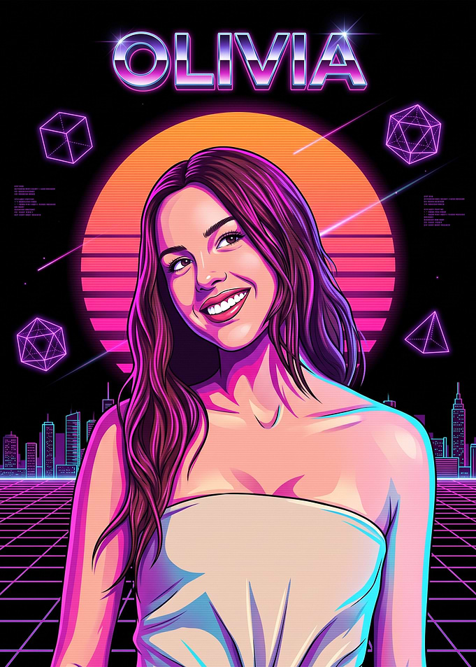Olivia Rodrigo Synthwave Retro Portrait