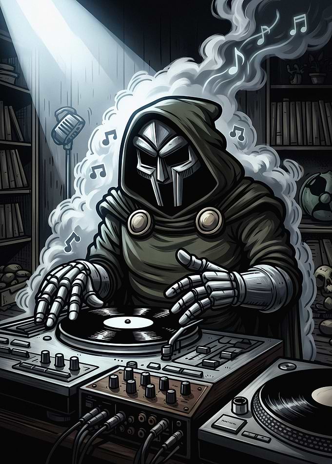 MF DOOM DJing Turntable Illustration