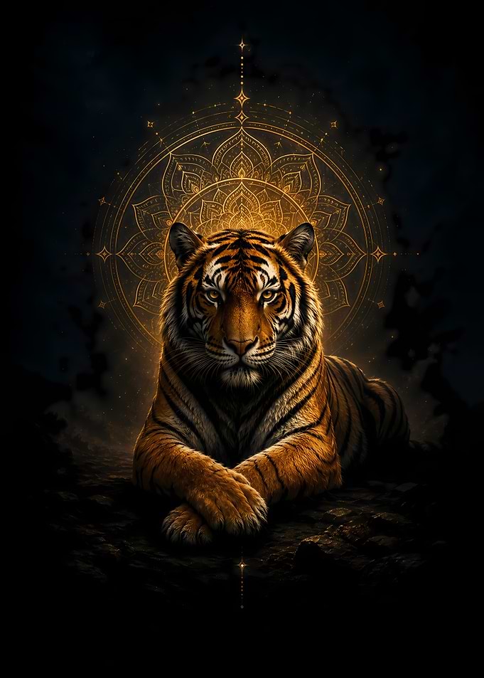 Majestic Tiger with Golden Mandala Halo