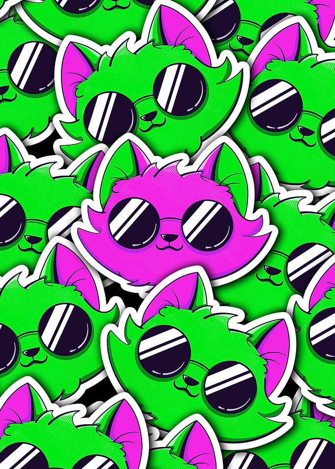 Neon Cat Sticker Pattern