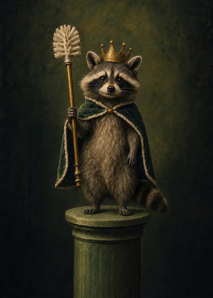 Royal Raccoon King with Toilet Brush