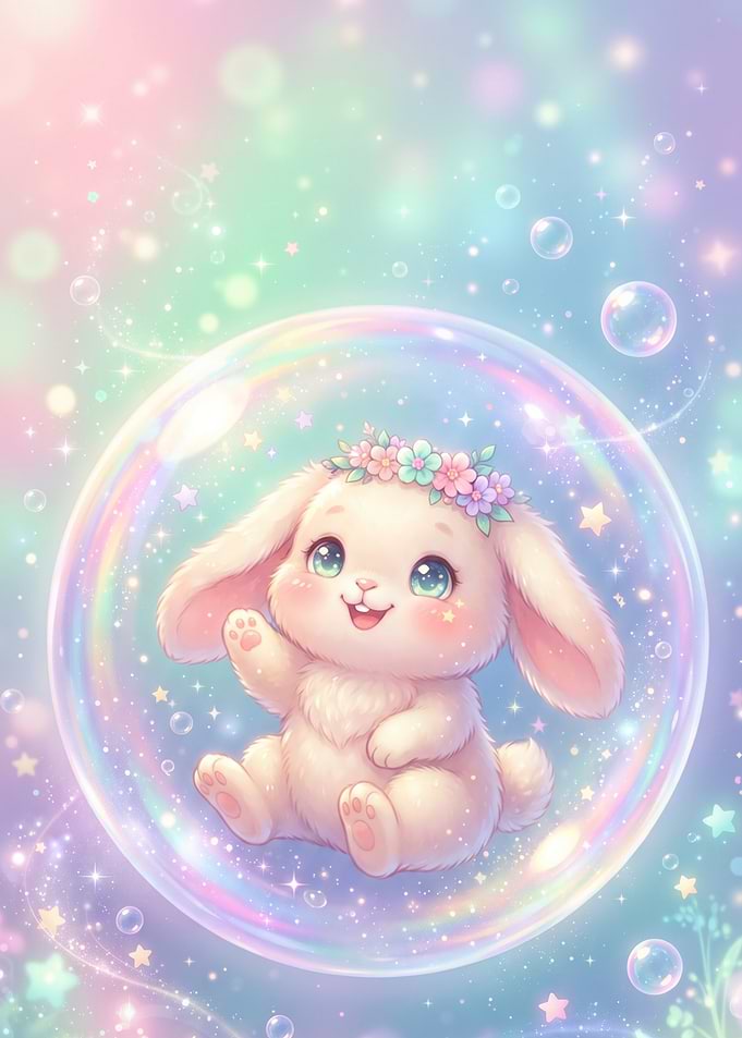 Cute Bunny Inside a Magical Bubble