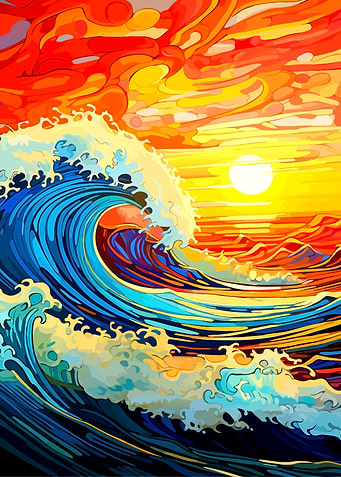 Vibrant Abstract Ocean Wave Sunset