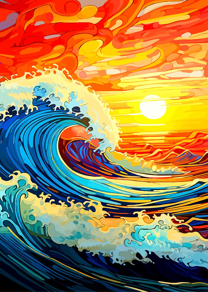 Vibrant Abstract Ocean Wave Sunset