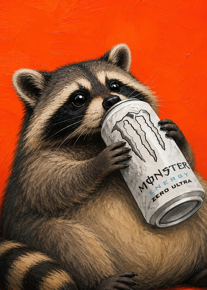 Raccoon Drinking Monster Energy Zero Ultra