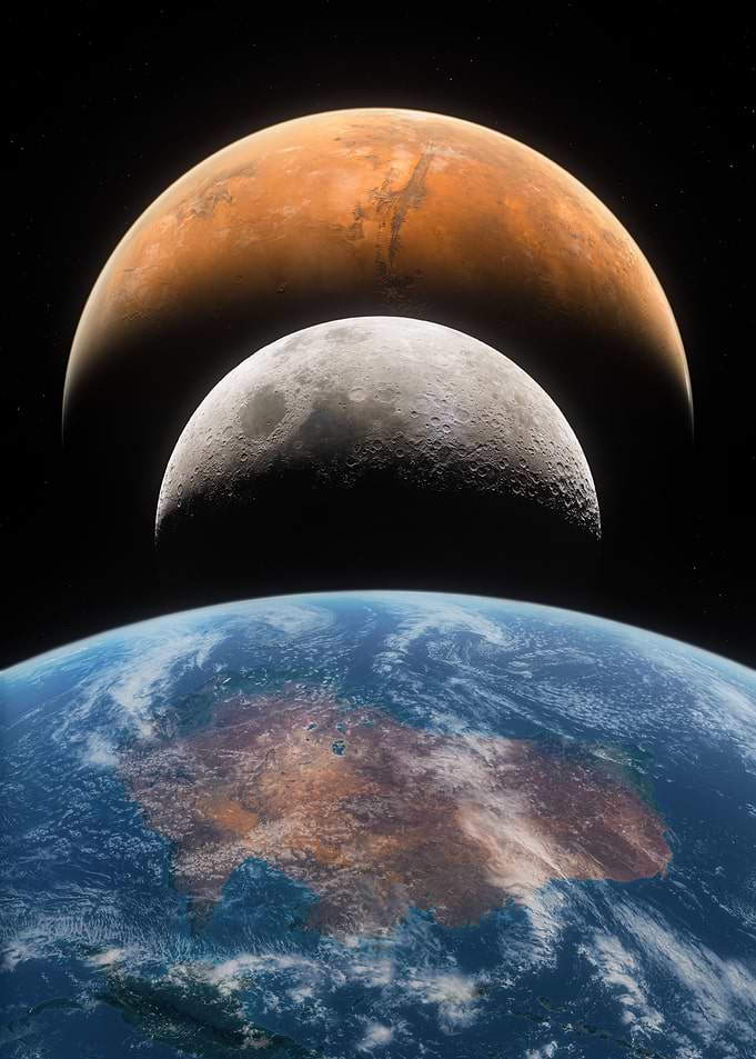 Planetary Alignment of Earth Moon and Mars