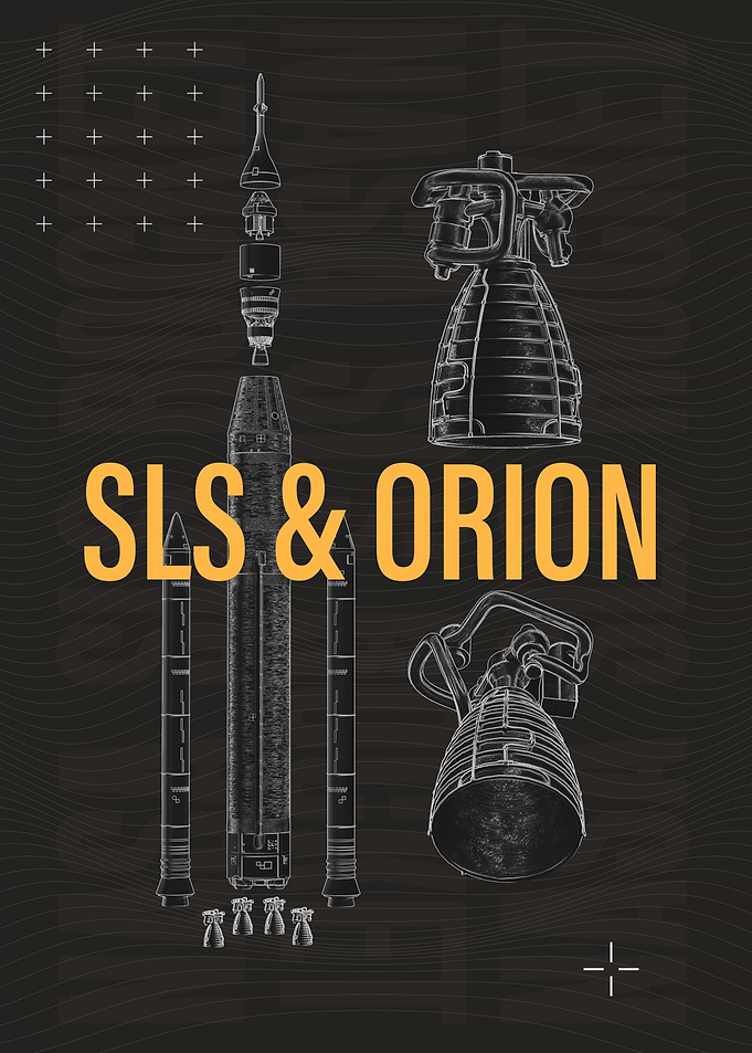 SLS and Orion Rocket Blueprint Poster - Artemis Moon Launch