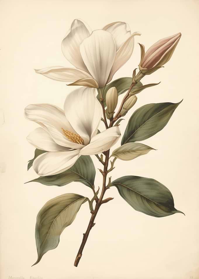 Vintage Botanical Magnolia Illustration
