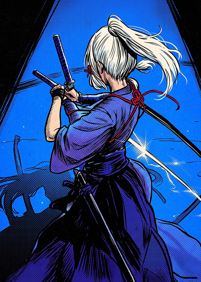 Anime Samurai Girl with Katanas
