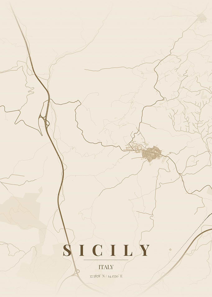 Minimalist Map of Sicily Italy