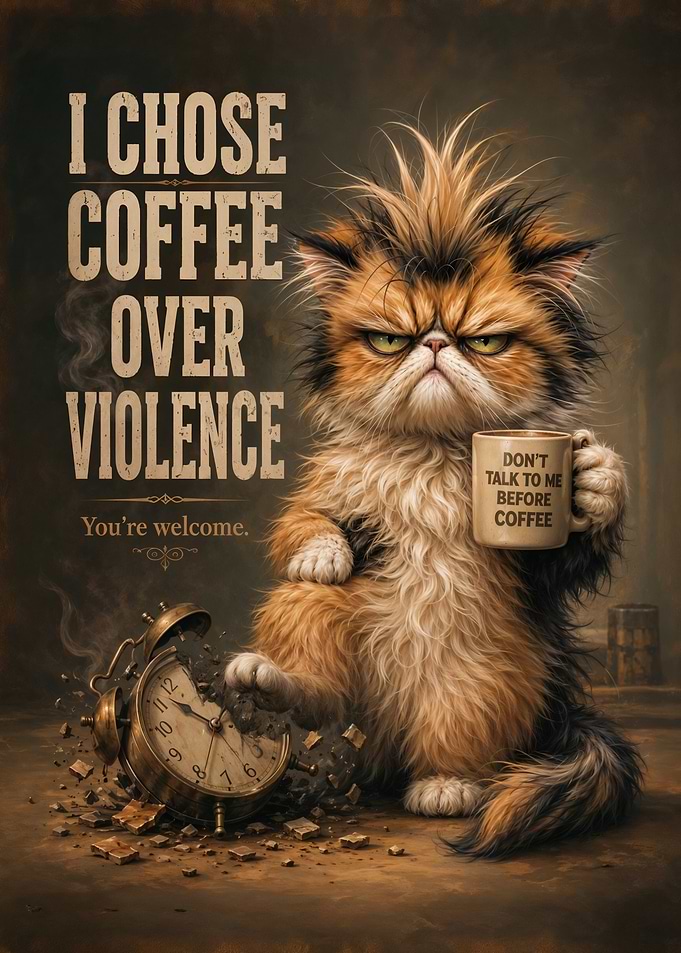 Funny Coffee Cat Morning Mood