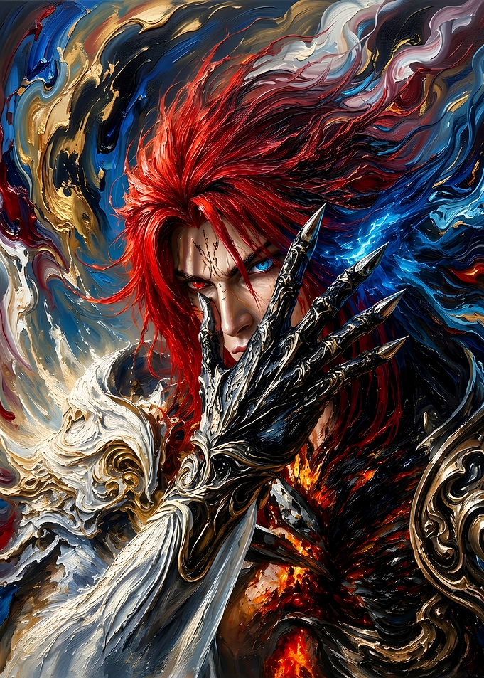 Fiery Fantasy Warrior with Clawed Gauntlet