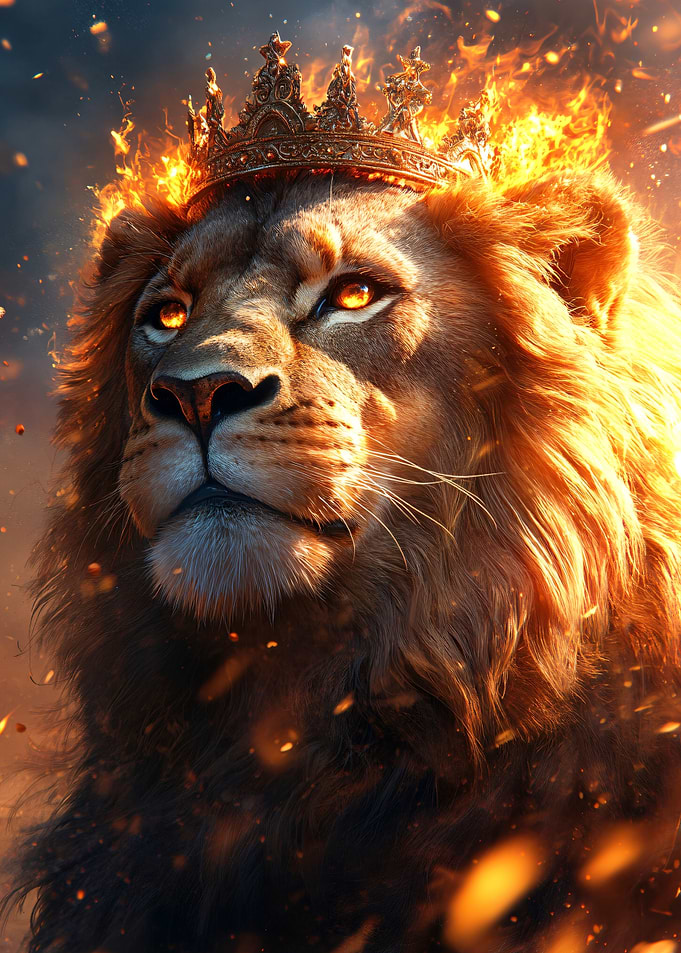 Fiery Lion King with Golden Crown