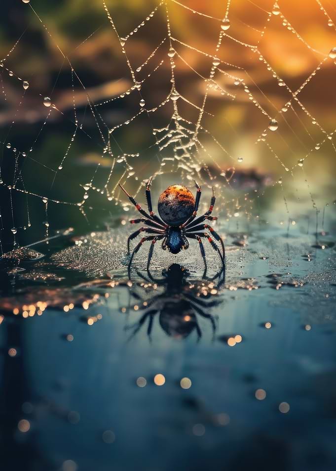 Spider on Web Over Water