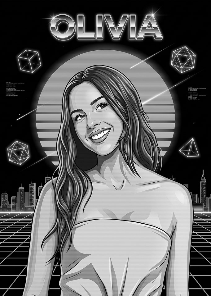 Olivia Rodrigo Retro Synthwave Portrait