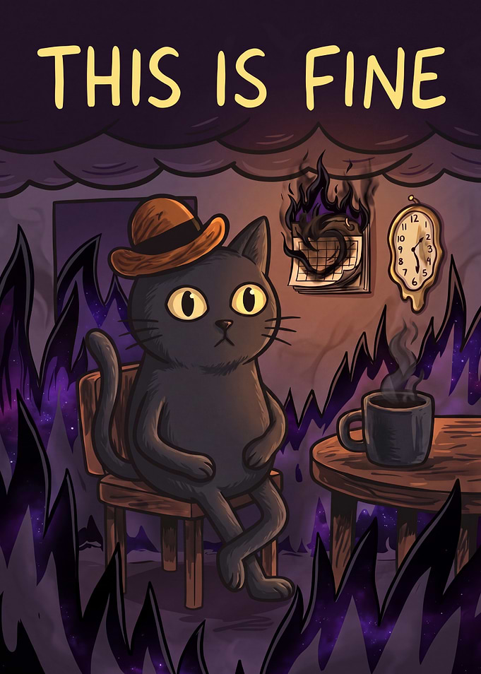 This Is Fine Cat Meme Art