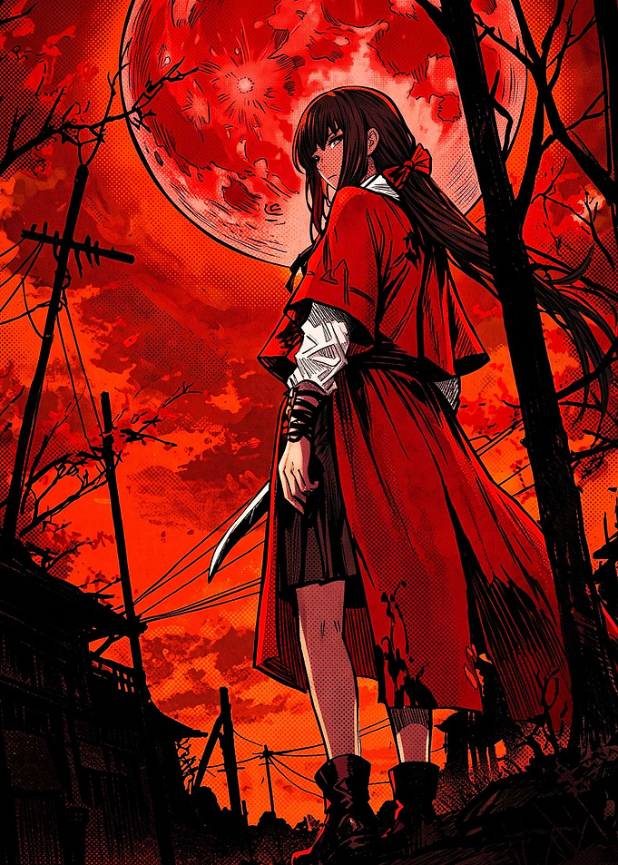 Anime Girl Under Blood Moon