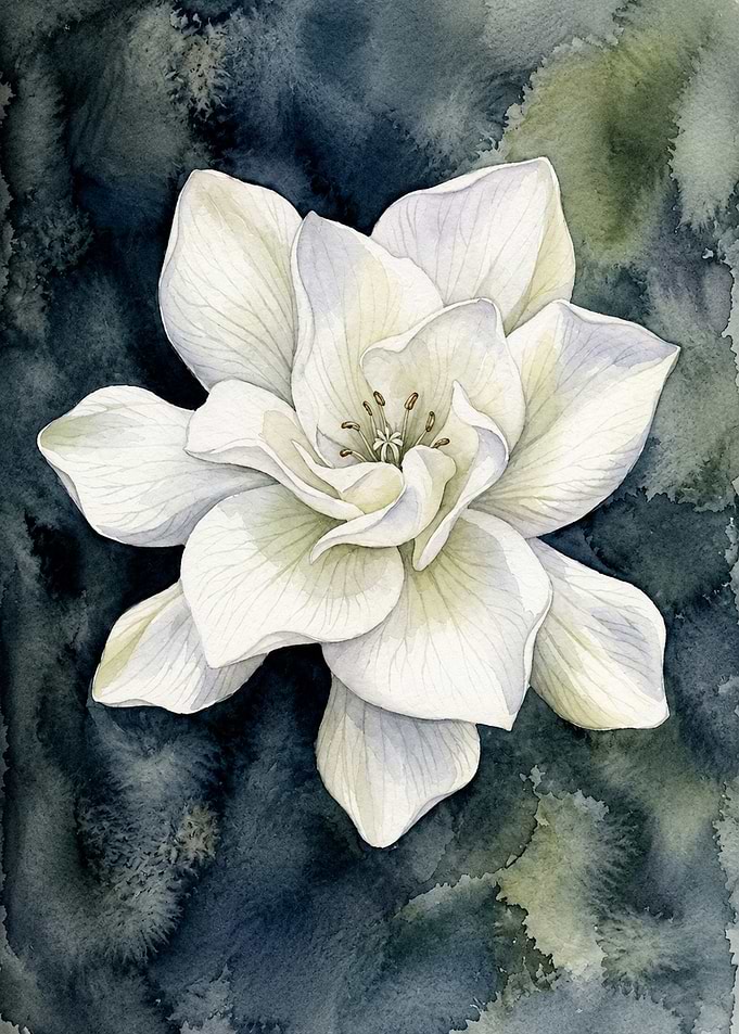 Watercolor White Gardenia Flower