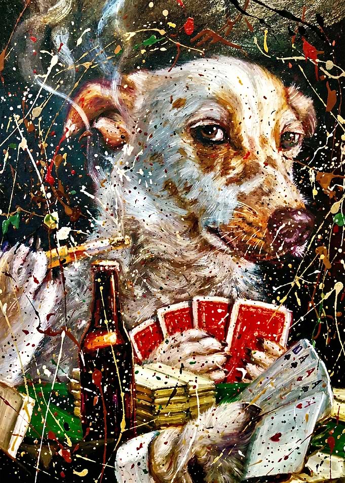 Poker Playing Dog with Beer