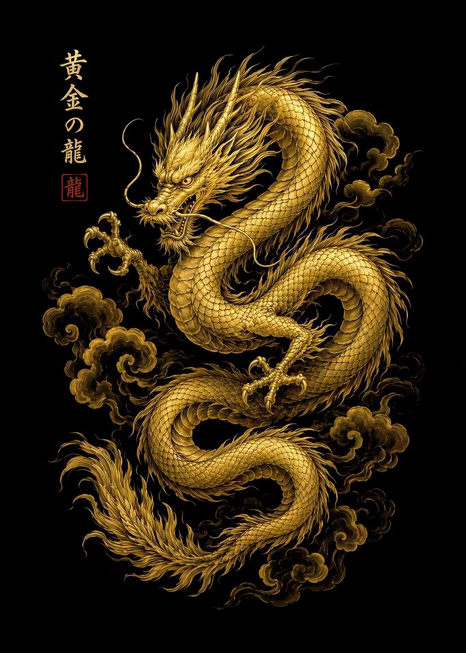 Golden Japanese Dragon Illustration