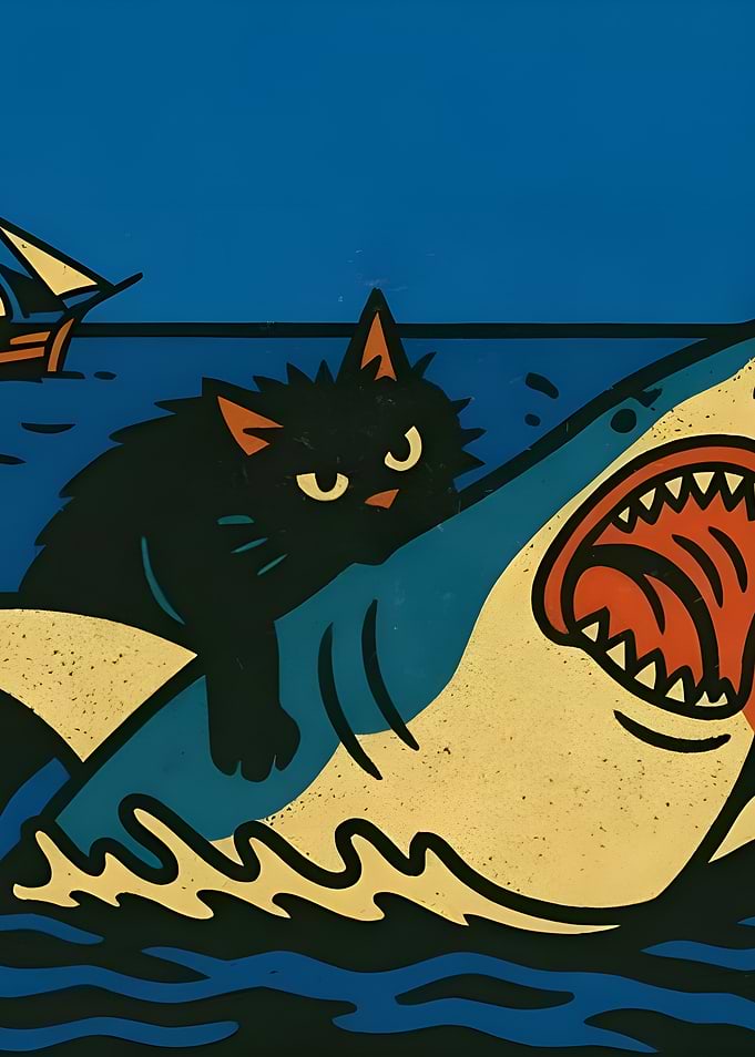 Black Cat Riding a Shark
