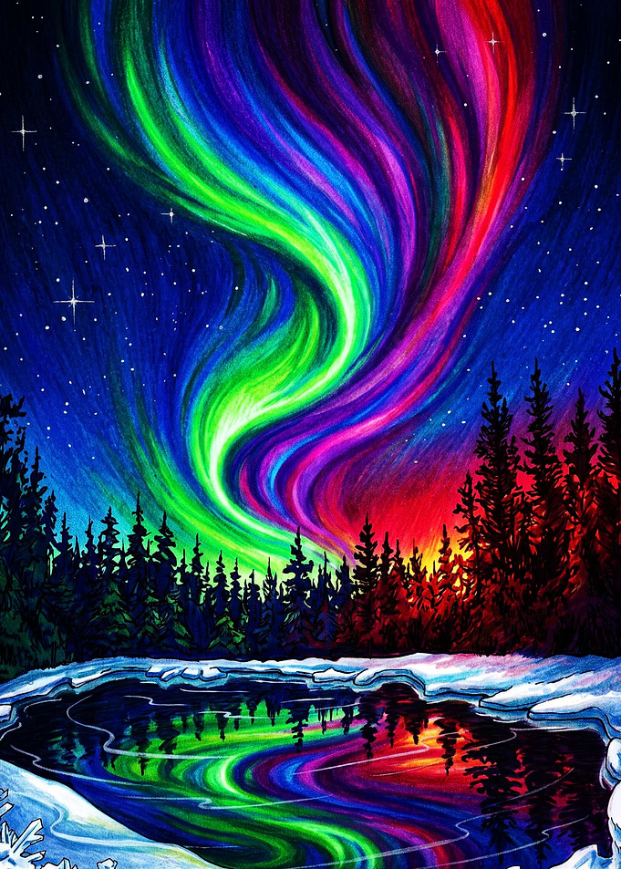 Vibrant Aurora Borealis Over Winter Forest