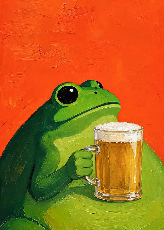 Frog Drinking Beer Oil Painting