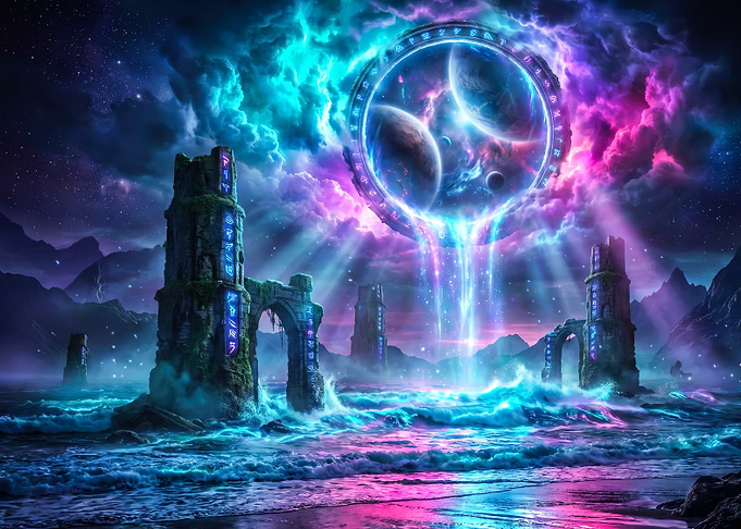 Cosmic Portal Over Ancient Ruins