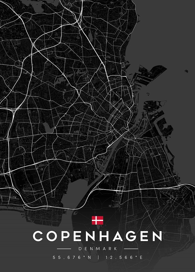 Copenhagen Denmark Minimalist City Map Poster