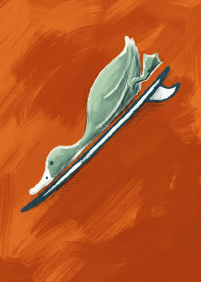 Surfing Duck On Orange Background