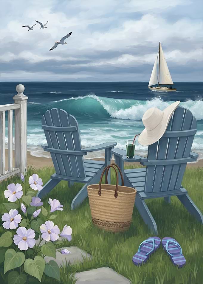 Coastal Adirondack Chairs by the Sea Beach