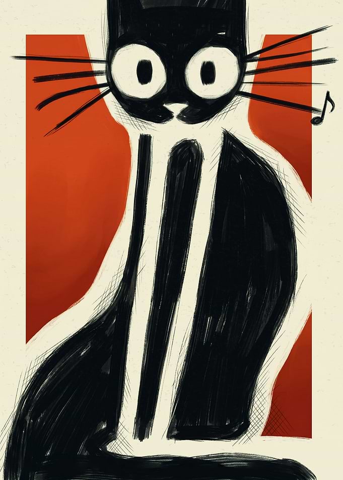 Abstract Black Cat Musical Note Art