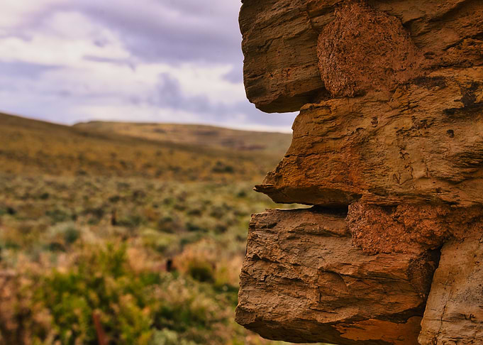 Rugged Stone Wall in Desert Landscape