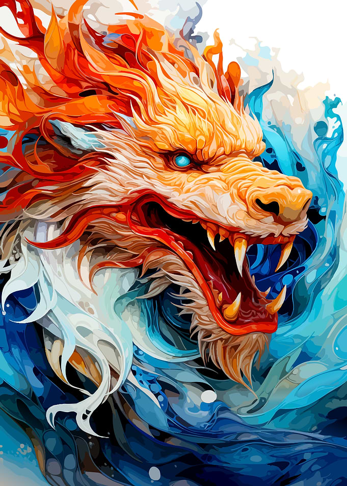 Fiery Dragon Head in Water