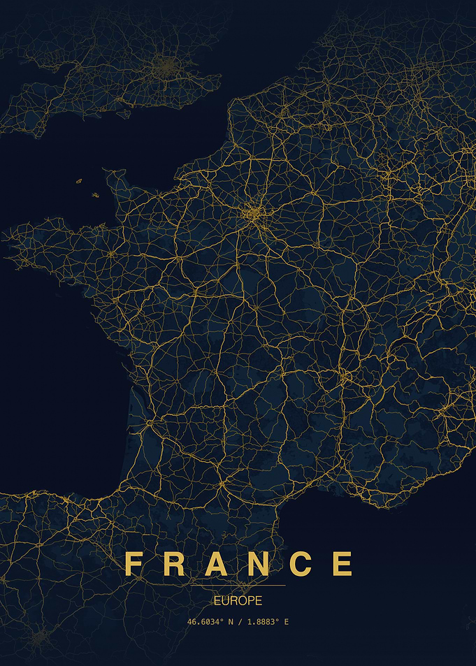 Minimalist France Road Map Poster