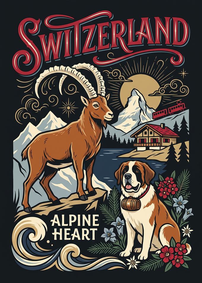 Switzerland Alpine Heart Vintage Poster