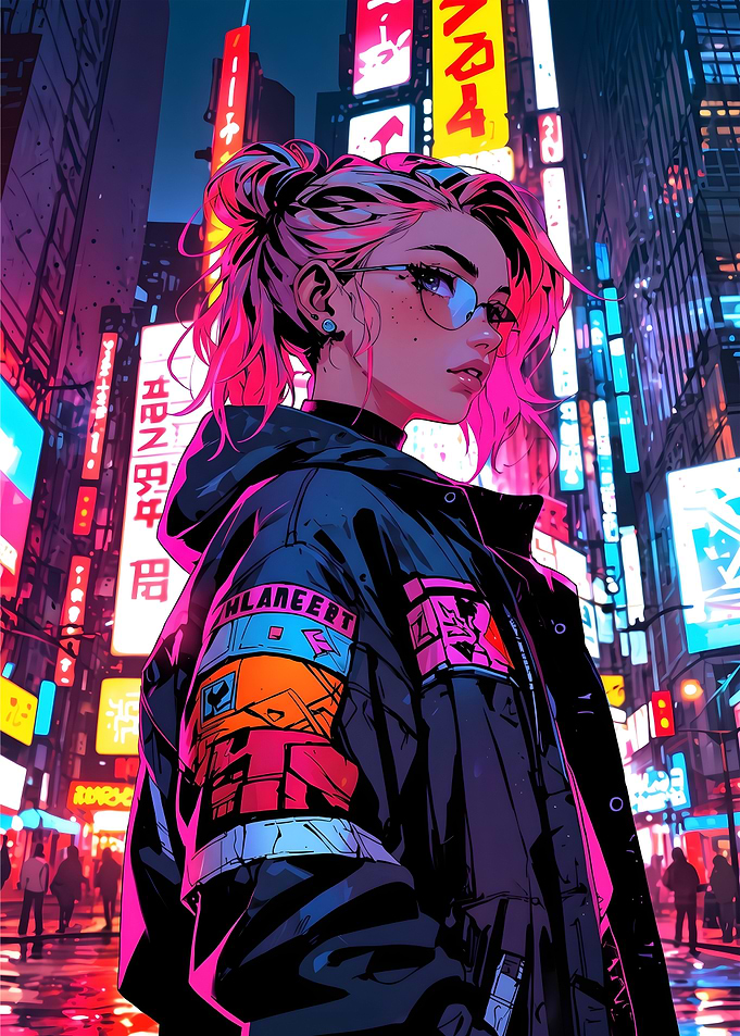 Retro Cyberpunk Tokyo Streetwear Anime Girl