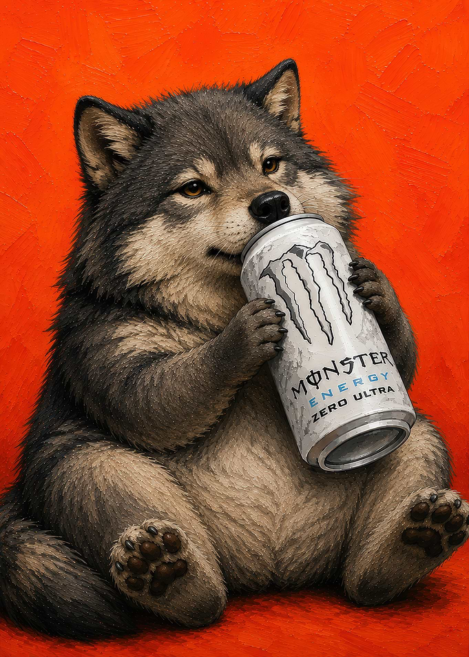 Cute Wolf Drinking Monster Energy
