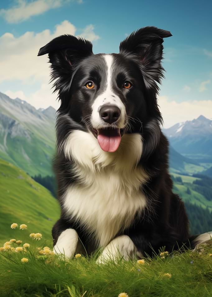 Happy Border Collie in Alpine Meadow
