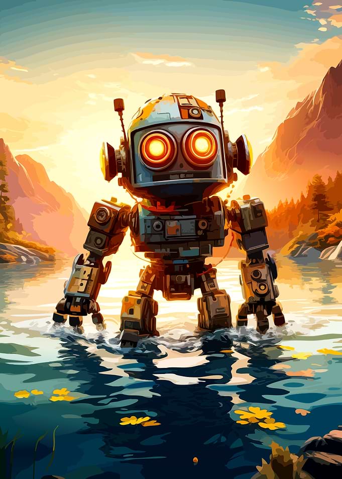 Robot wading through a mountain lake