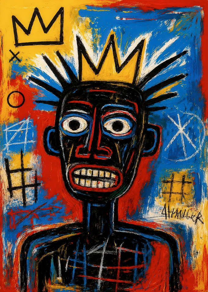 Jean-Michel Basquiat Style Crowned Portrait